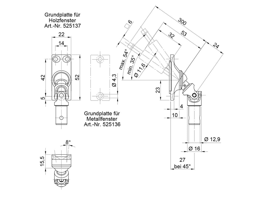 Gelenklager 45°, Thermischer Trennung, Zapfen Ø12,9 mm